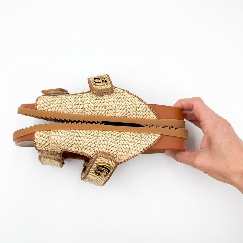 Gucci GG Logo Monogram Raffia Sandals Slides EU 38 US 8 - Picture 8 of 12